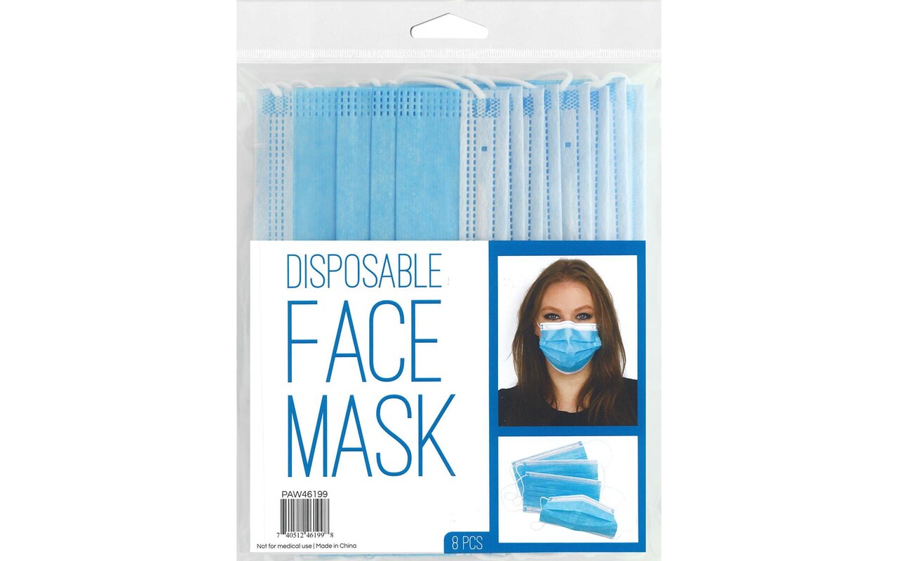 PA Essentials Disposable Face Masks – 8 Pack for Adults, Breathable 3-Ply Face Mask, Comfortable & Lightweight Disposable Masks